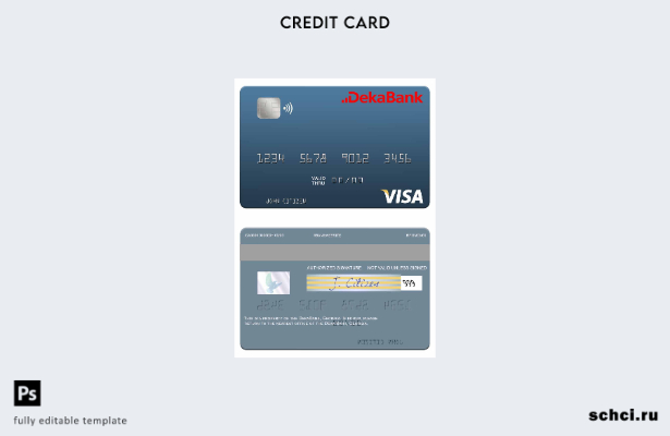скачать в цифровом формате шаблон дебетовой карты Visa Германии Deka Bank